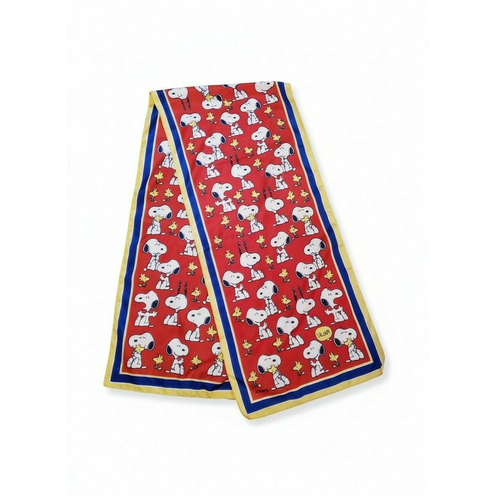 Vintage 1971 Rare Peanuts Snoopy & Woodstock Pattern Red Scarf